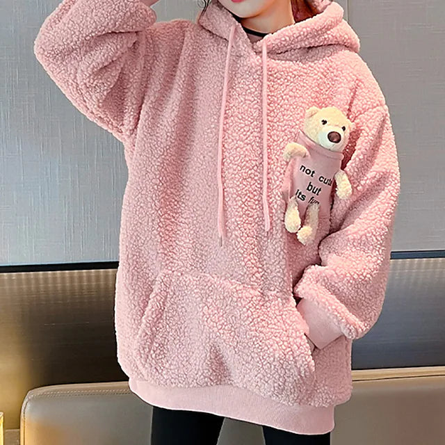 Kids Girls' Hoodie Solid Color School Long Sleeve Pocket Active 7-13 Years Winter Pink