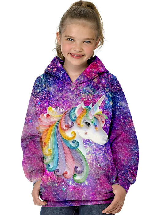 Kids Girls' Hoodie Long Sleeve 3D Print Unicorn Animal Pocket