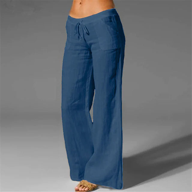 Women's Linen High Waist Yoga Pants Wide Leg Drawstring Pants Bottoms Quick Dry