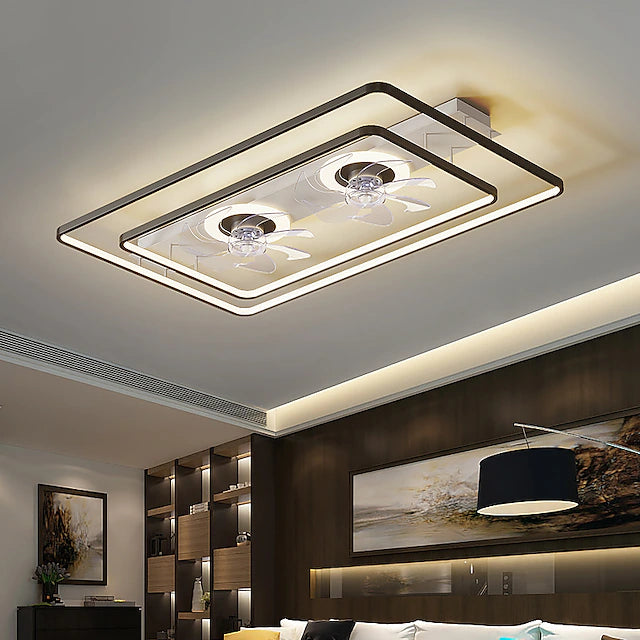 LED Ceiling Fan Light Rectangle Square Dimmable Light Black Gold Aluminum Artistic Style Vintage Style