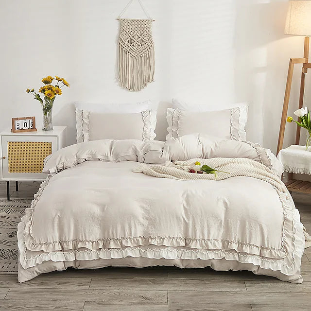 3-Piece Duvet Cover Set Hotel Bedding Sets Comforter Cover with Ruffle Decoration