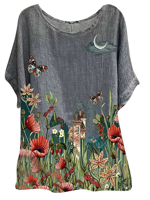 Women's Plus Size Tops Blouse Shirt Floral Butterfly Print Short