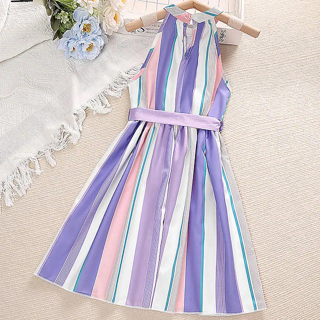 Kids Girls' Dress Stripe Casual Dress Knee-length Dress Casual Crew Neck