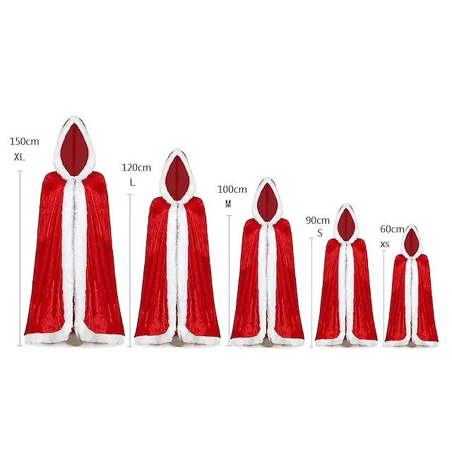 Red Velvet Hooded Cape Cloak Santa Cosplay Christmas Costumes Women Carnival Party Clubwear