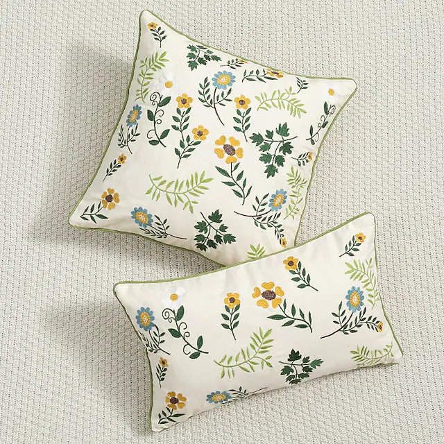 100% Cotton Embroidery Plant Leaves Flower Sofa Farm House Cushion Cover