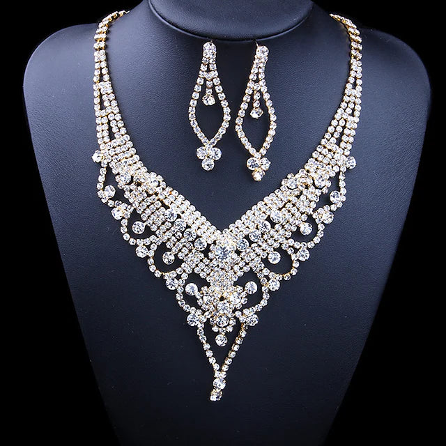 Bridal Jewelry Sets 1 set Clear Rhinestone Earrings Necklace