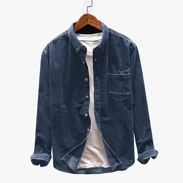 Men's Shirt Overshirt Corduroy Shirt Patch Pocket Turndown Collar