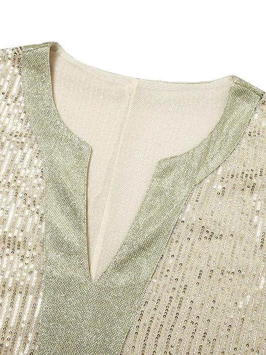 Women's Shirt Blouse Silver Gold Plain Sequins Half Sleeve Party Date