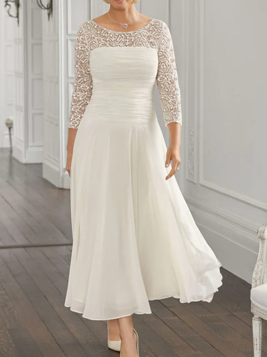 A-Line Mother of the Bride Dress Elegant Jewel Neck Ankle Length