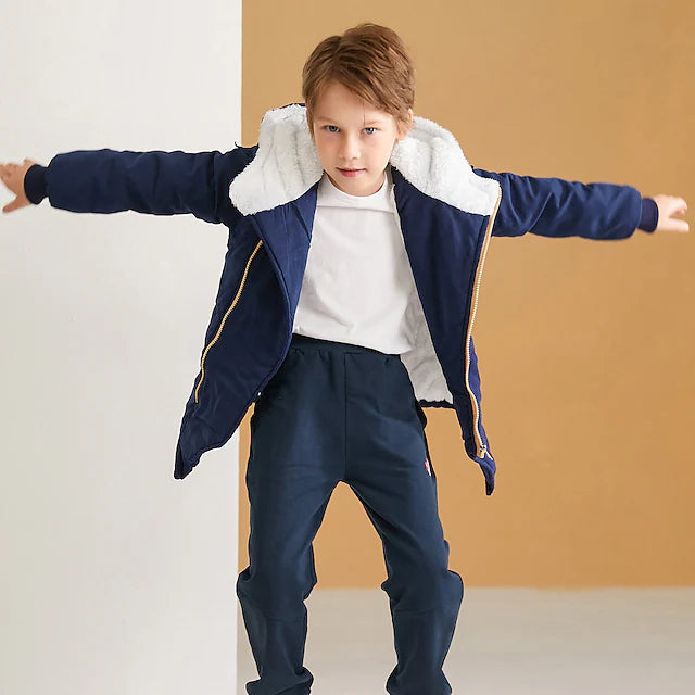Kids Boys' Fleece Jacket Winter Coat Long Sleeve Outwear Solid Color