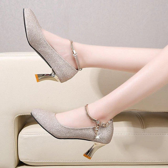 Girls' Heels Daily Glitters Dress Shoes Heel PU Height-increasing Big Kids(7years +)