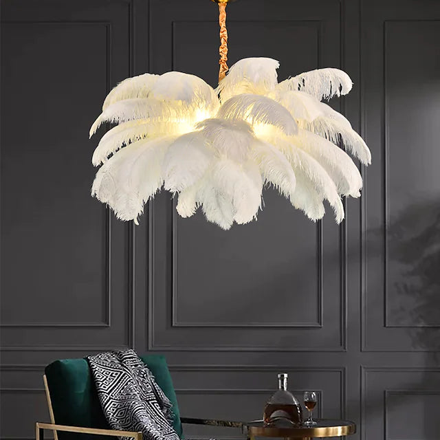 LED Pendant Light Chandelier Gorgeous Extra Large White Ostrich