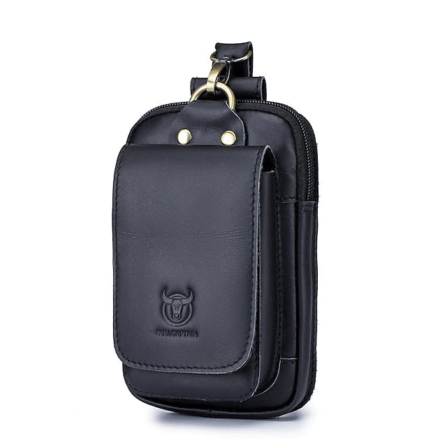 men's leather mobile phone bag cowhide belt bag 4.5/5 inch multifunctional belt bag