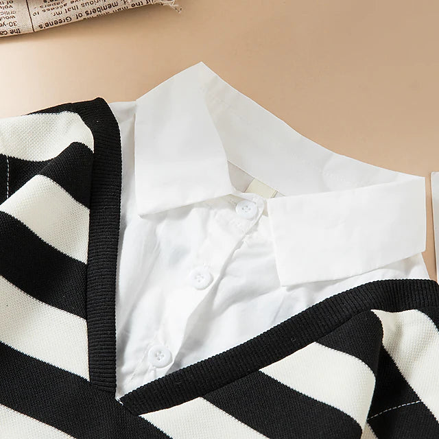 Kids Girls' Sweatshirt Stripe School Long Sleeve Patchwork Fashion 7-13 Years Spring Black