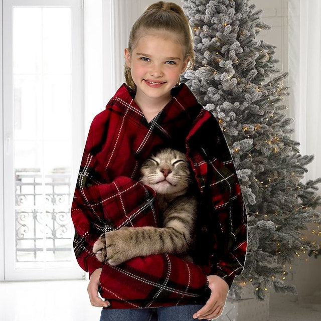 Kids Girls‘ Hoodie Animal Gifts Long Sleeve Pocket Cute 7-13 Years Winter Wine