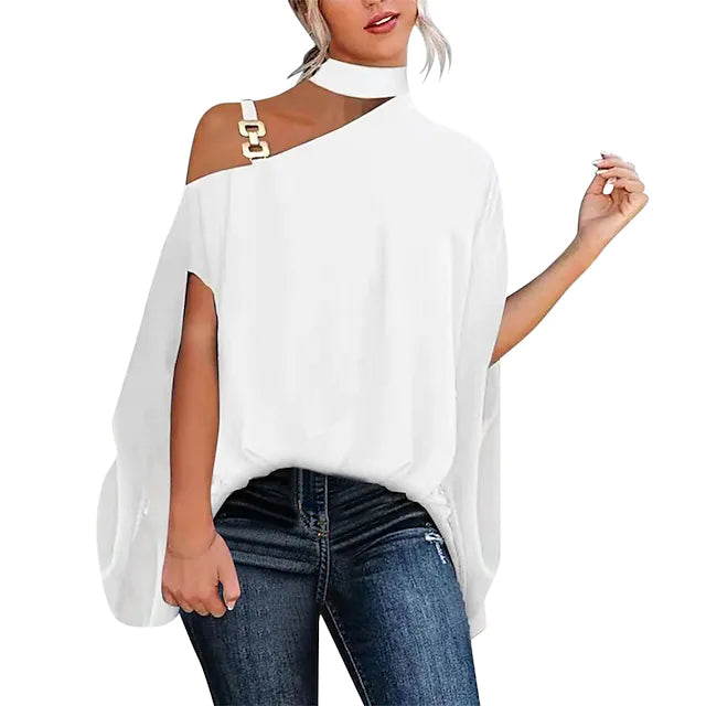 Women's Blouse Shirt White Black Plain Lace Trims Short Sleeve