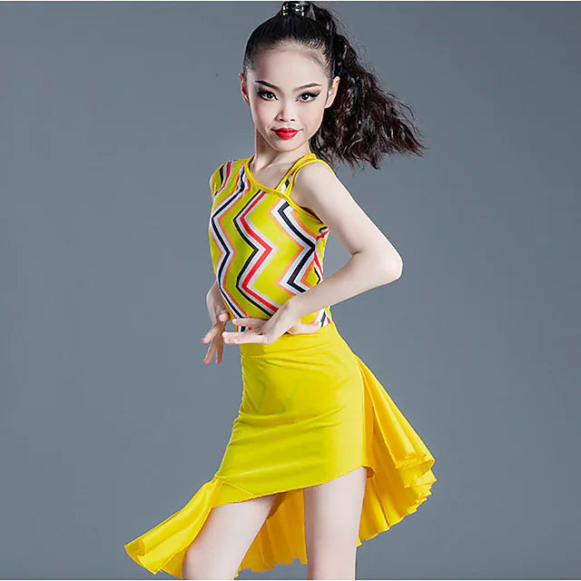Latin Dance Kids' Dancewear Skirts Pattern / Print Side Draping Ruching Girls'