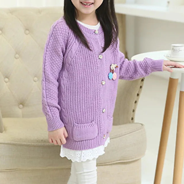 Kids Girls' Cardigan Solid Color Outdoor Long Sleeve Fashion Cotton 7-13 Years
