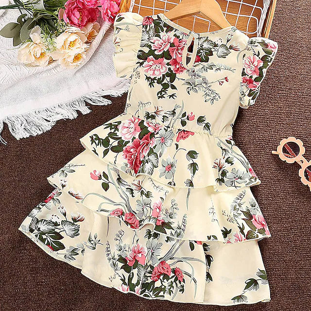 Kids Girls' Floral Dress Floral Casual Dress Above Knee Dress Casual