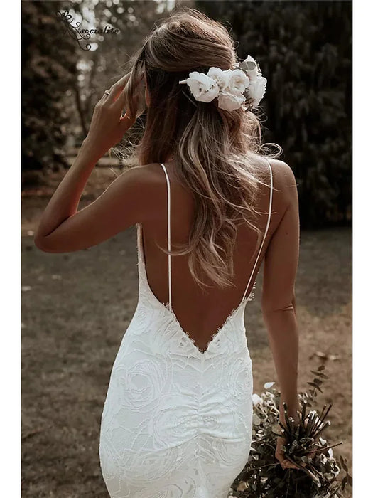 Beach Boho Sexy Wedding Dresses Court Train Mermaid / Trumpet Sleeveless