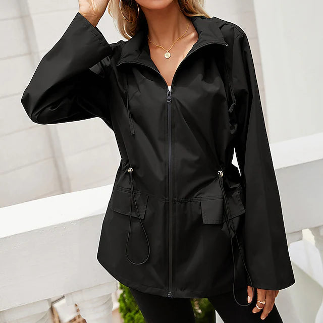 women's rain jacket raincoat lightweight hooded windbreaker trench coat