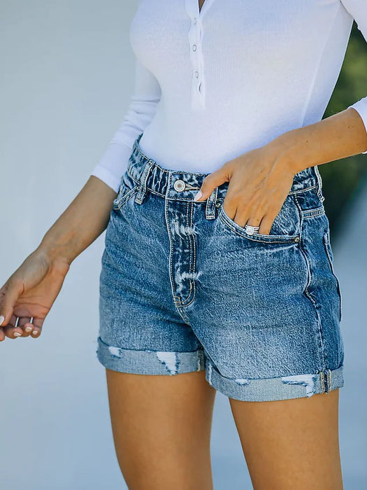 Women's Jeans Shorts Hot Pants Denim Blue Mid Waist Fashion Weekend