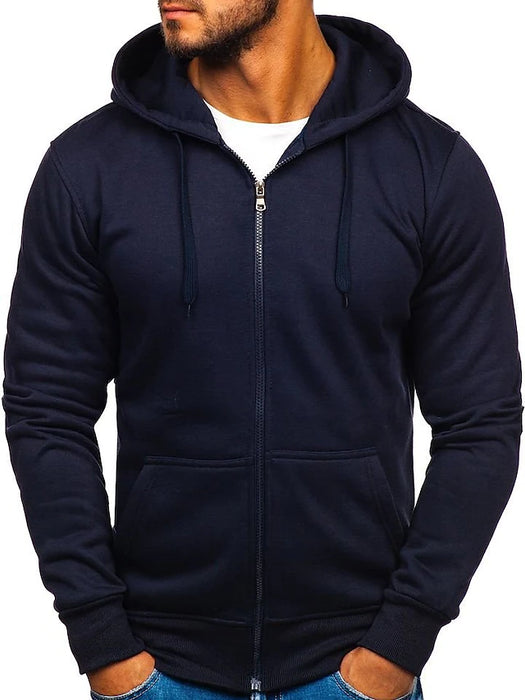 mens slim fit solid color hooded full zip sweatshirt