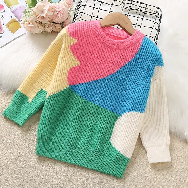 Kids Girls' Sweater Graphic School Long Sleeve Patchwork Fashion 3-12 Years