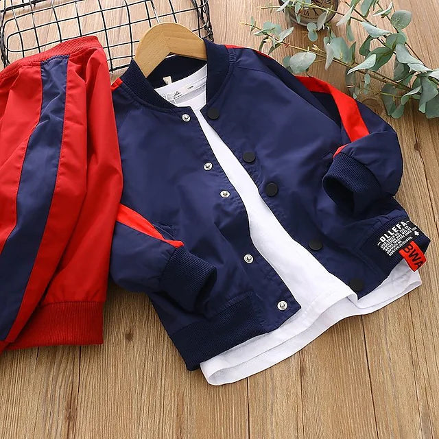 Kids Boys School Long Sleeve Basic Red Navy Blue