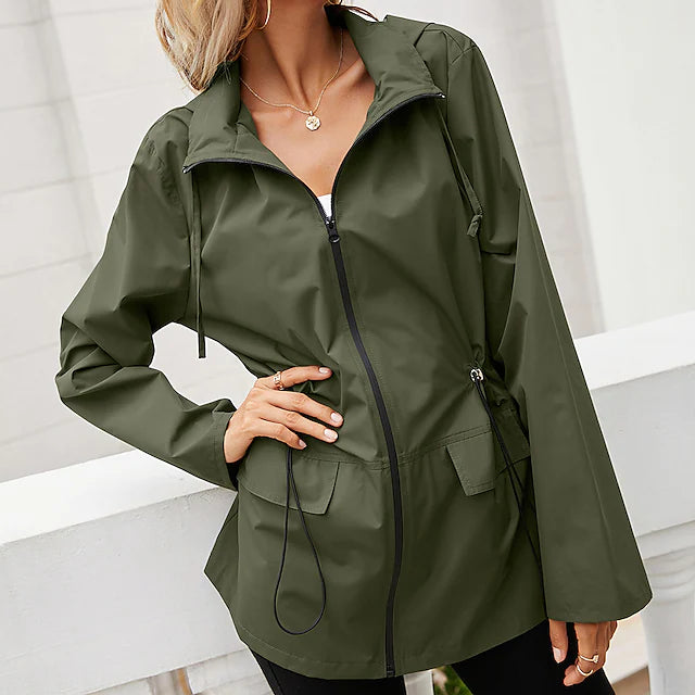 women's rain jacket raincoat lightweight hooded windbreaker trench coat