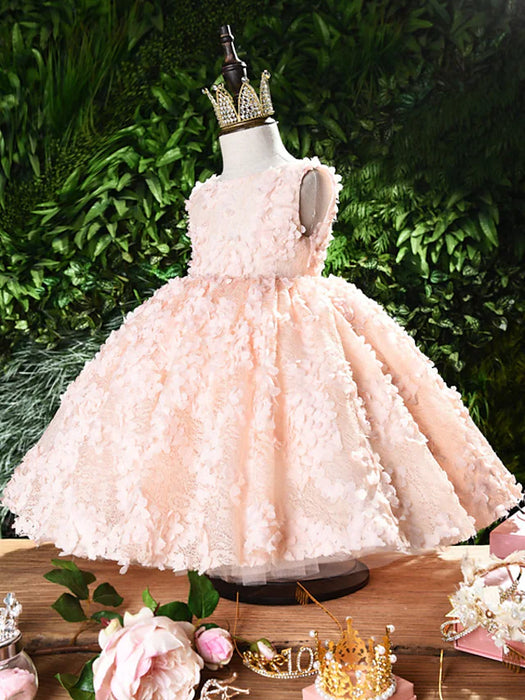 Knee Length Princess Flower Girl Dress Wedding Jewel Neck Sleeveless