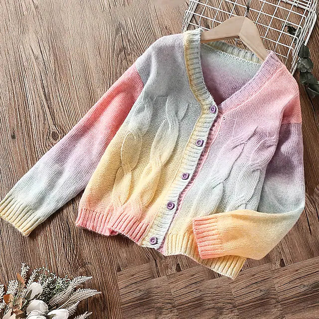 Kids Girls' Cardigan Graphic School Long Sleeve Button Fashion 7-13 Years Winter Multicolor / Fall / Spring