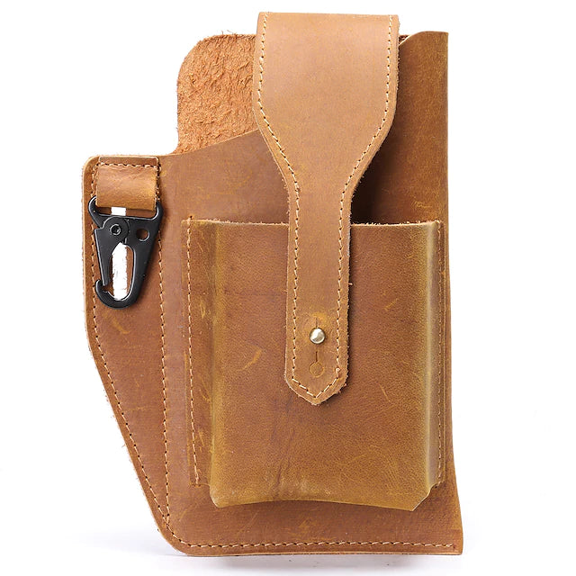 men's leather mobile phone bag cowhide belt bag pockets new wear belt leather