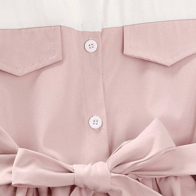 Kids Little Girls' Dress Solid Color A Line Dress Outdoor Pink Long Sleeve