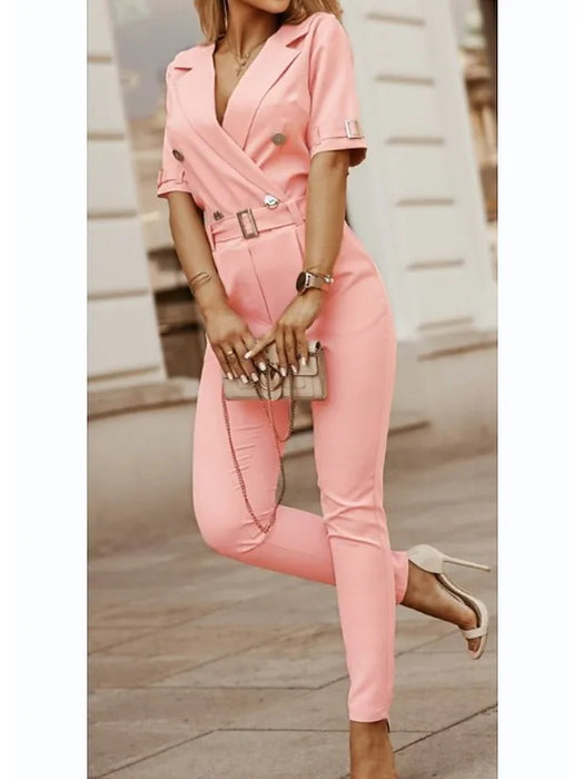 Women's Jumpsuit Solid Color Shirt Collar Business Work Business Straight
