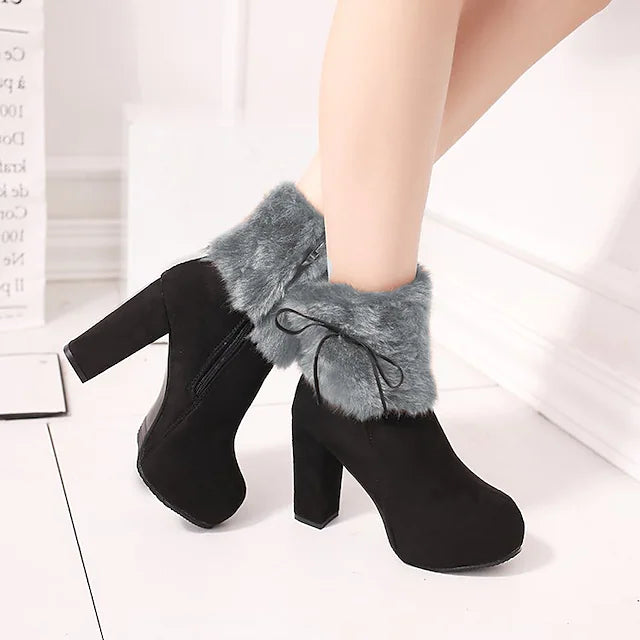 Women's Boots Heel Boots Booties Ankle Boots High Heel Round Toe Faux Fur PU