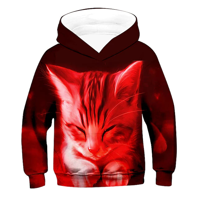 Kids Girls' Hoodie & Sweatshirt Cat 3D Print Long Sleeve Cat Graphic