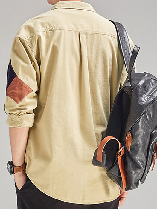 Men's Shirt Cargo Shirt khaki Army Green Long Sleeve Color Block