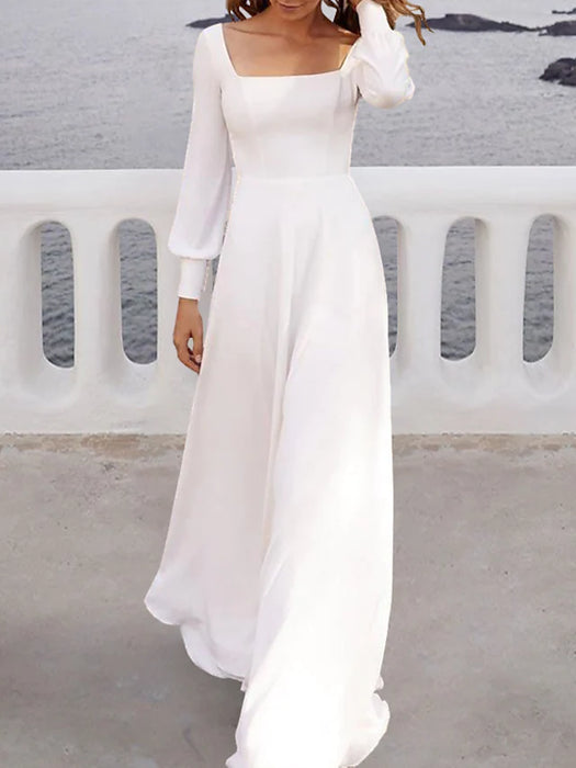 Beach Casual Open Back Wedding Dresses Sweep / Brush Train A-Line Long Sleeve