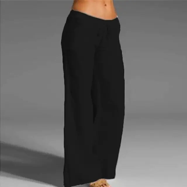 Women's Linen High Waist Yoga Pants Wide Leg Drawstring Pants Bottoms Quick Dry