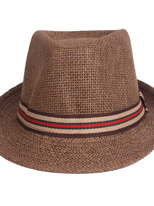 Men's Straw Hat Sun Hat Fedora Trilby Hat Black Brown Polyester Braided