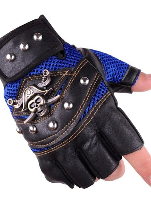 Men's 1 Pair Half Finger Streetwear Outdoor Gloves Print Color Block Black Blue Red