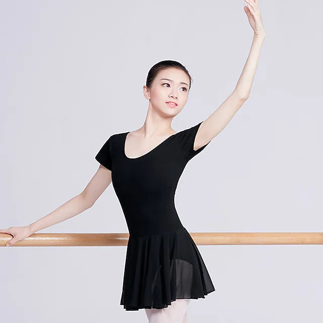 Ballet Dress Solid Women's Training Performance Short Sleeve High Cotton Blend