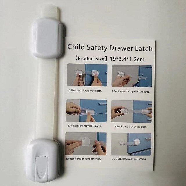 Child Safety Strap Locks (6 Pack) for Fridge, Cabinets, Drawers, Dishwasher, Toilet, 3M Adhesive No Drilling
