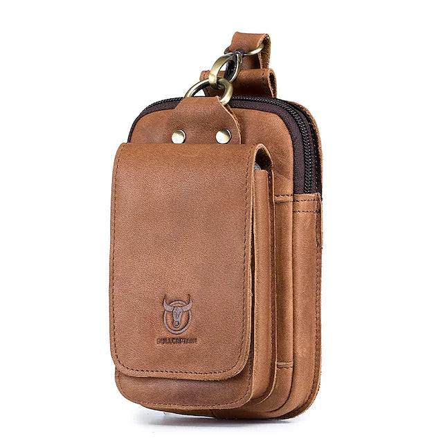 men's leather mobile phone bag cowhide belt bag 4.5/5 inch multifunctional belt bag