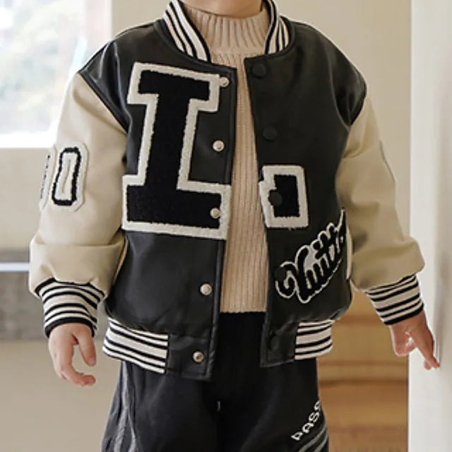 Kids Boys Coat Outerwear Letter Coat School Active Adorable Black Winter Fall 2-8 Years
