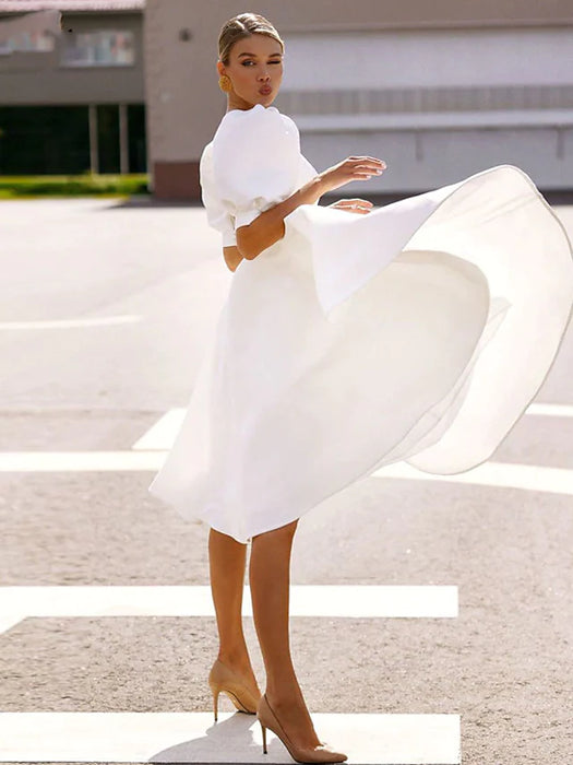 Women's Party Dress Casual Dress Swing Dress Midi Dress White Short Sleeve