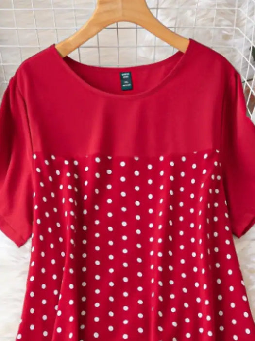 Women's Plus Size Holiday Dress Polka Dot Crew Neck Ruched Short Sleeve