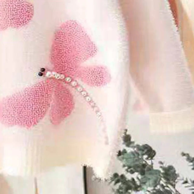 Kids Girls' Sweater Long Sleeve White Pink Butterfly Daily Outdoor