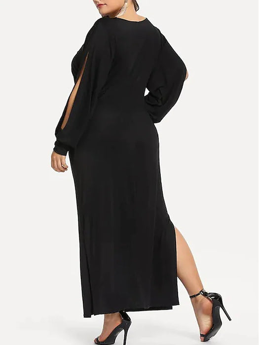 Women's Plus Size Casual Dress Sheath Dress Black Dress Solid Color Long Dress